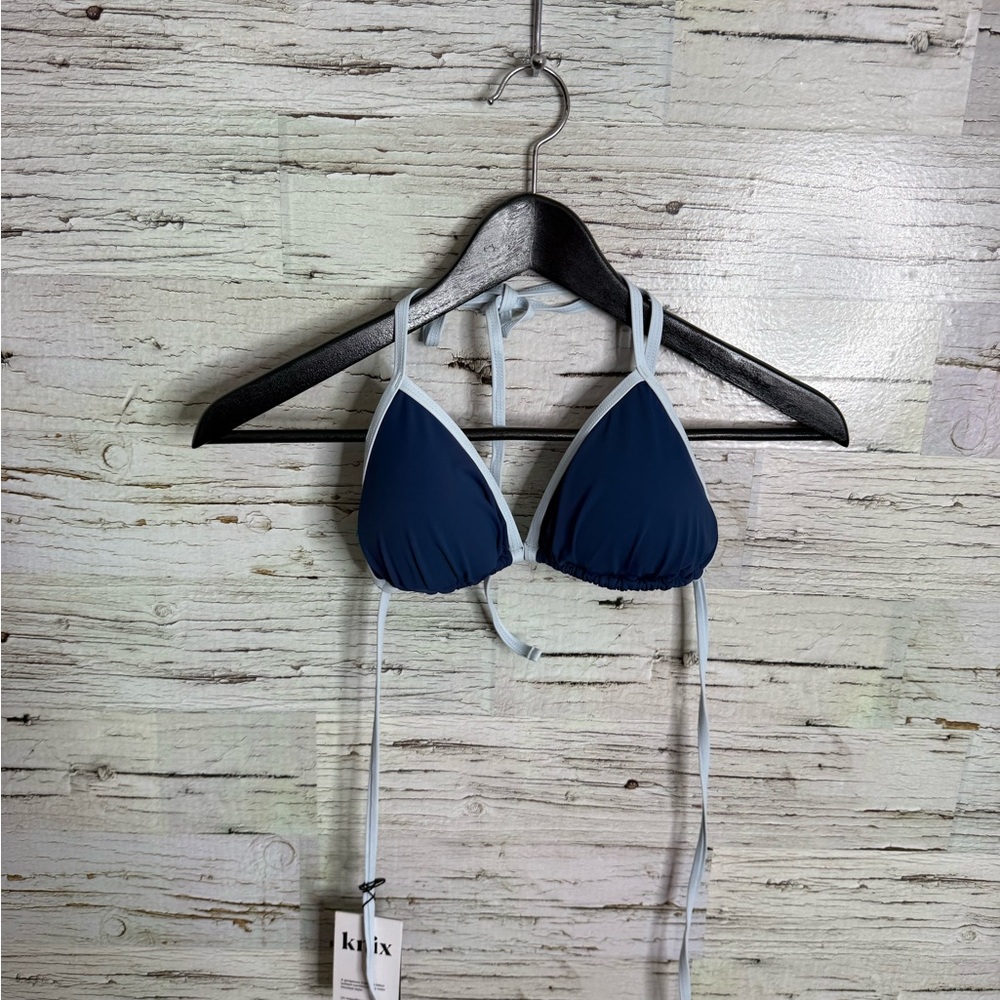 KNIX Navy Blue and Light Blue Triangle Bikini Top NWT